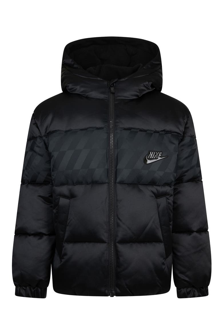 Kids' Jacquard Hazard Stripe Puffer Jacket, Main, color, BLACK