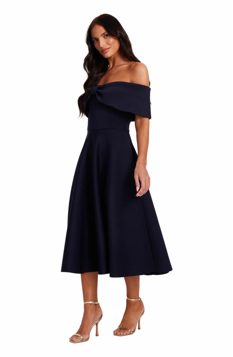 QUIZ Scuba Knit Bardot Bow Detail Skater Dress, Alternate, color, 