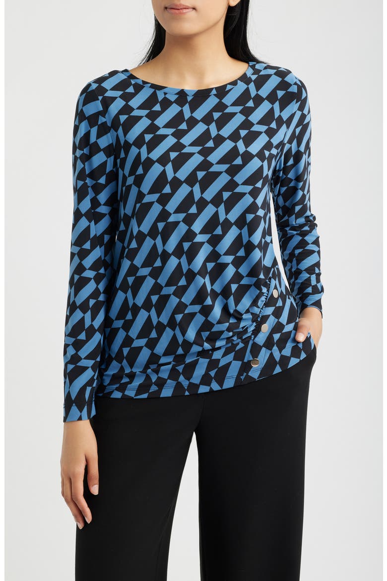 Ruched Rivet Long Sleeve Jersey Top, Main, color, ANNE BLACK/ DUTCH BLUE