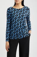 AK ANNE KLEIN Ruched Rivet Long Sleeve Jersey Top