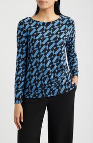 AK ANNE KLEIN Ruched Rivet Long Sleeve Jersey Top
