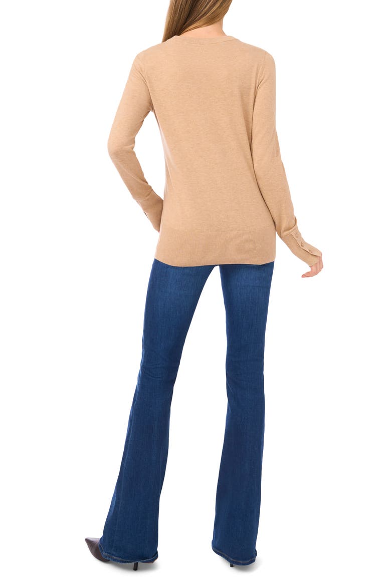 Button Cuff Crewneck Sweater, Alternate, color, LATTE HEATHER