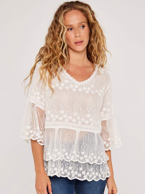 Embroidered Cotton Mesh Top