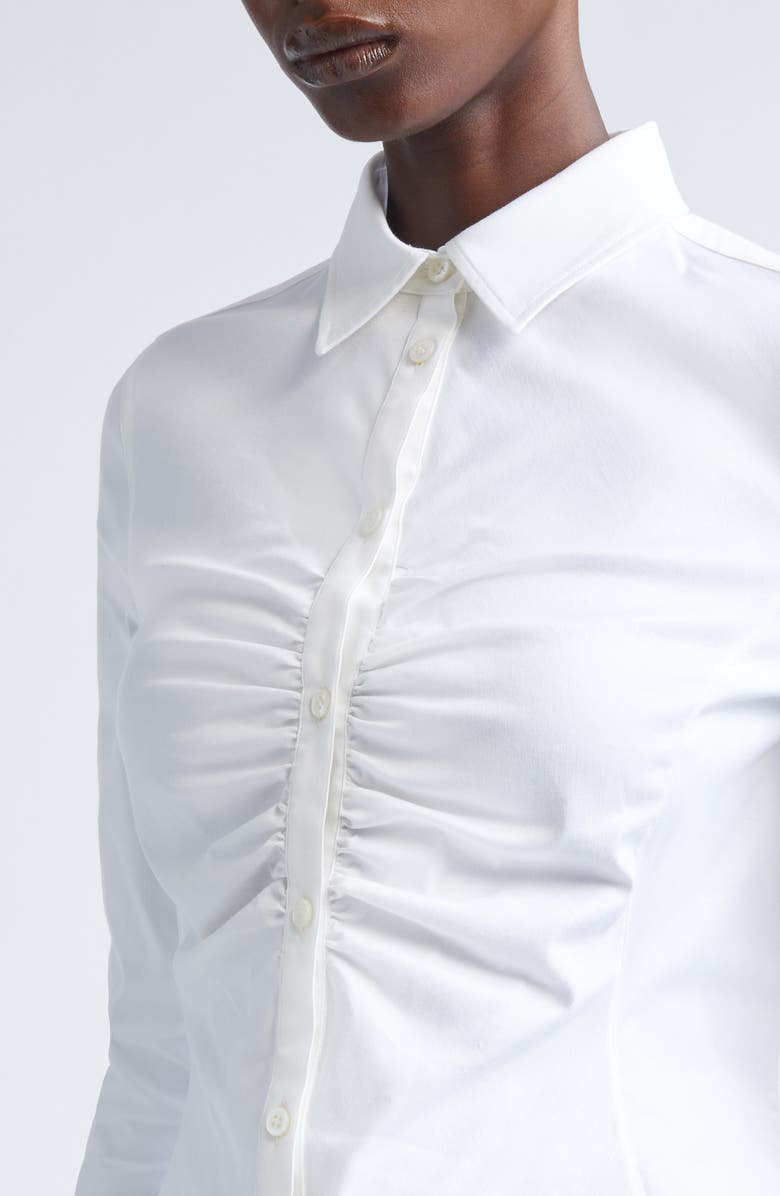 Balenciaga Ruched Button-Up Shirt, Alternate, color, 9000 White