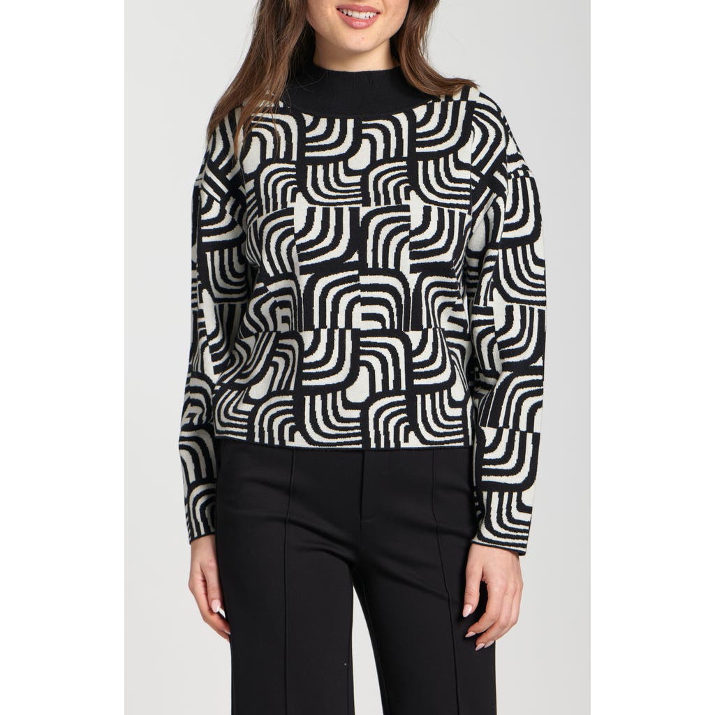 Apny Abstract Jacquard Mock Neck Sweater In Multi