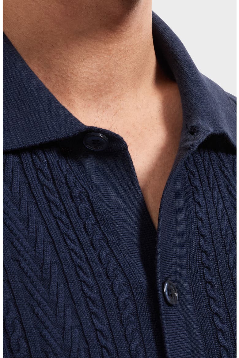 Short Sleeve Cable Knit Button-Up Sweater, Alternate, color, NAVY
