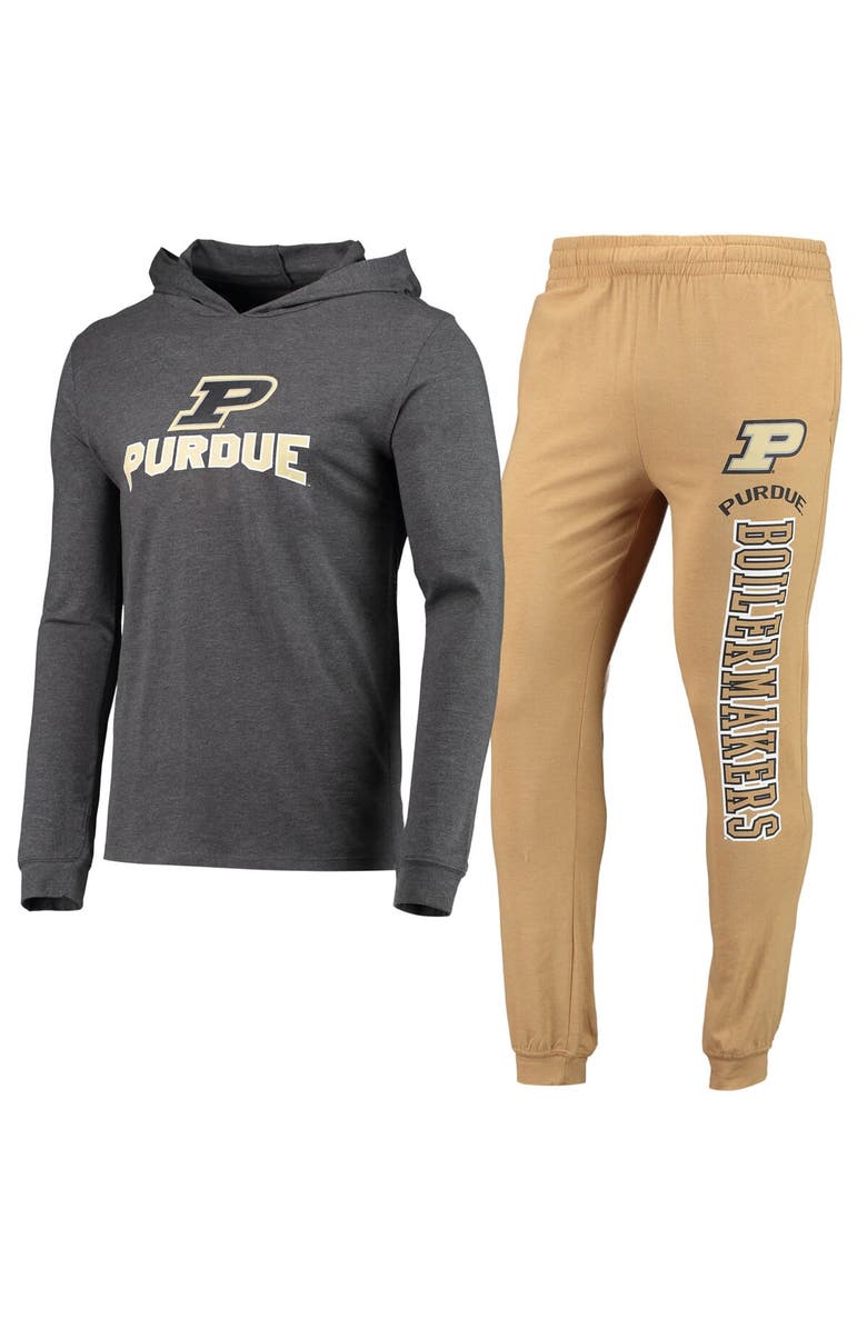 CONCEPTS SPORT Men's Concepts Sport Gold/Heather Charcoal Purdue Boilermakers Meter Long Sleeve Hoodie T-Shirt & Jogger Pajama Set, Alternate, color,