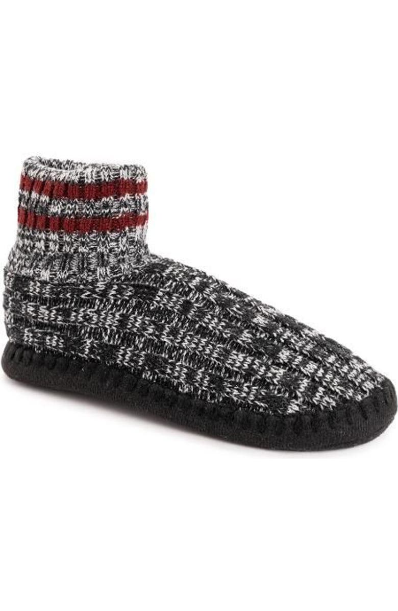 MUK LUKS Cuff Bootie Slipper, Main, color, Ebony/Chianti