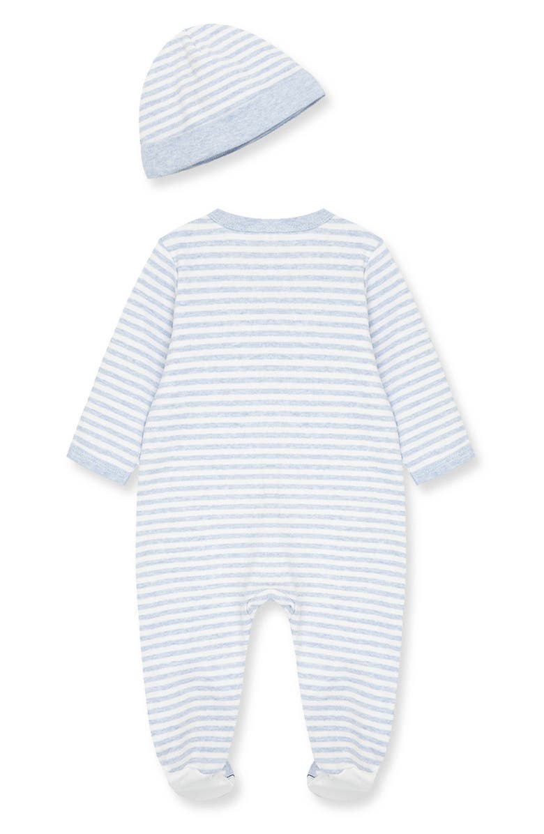 Little Me Stripe Golf Embroidered Cotton Footie & Hat Set, Alternate, color,