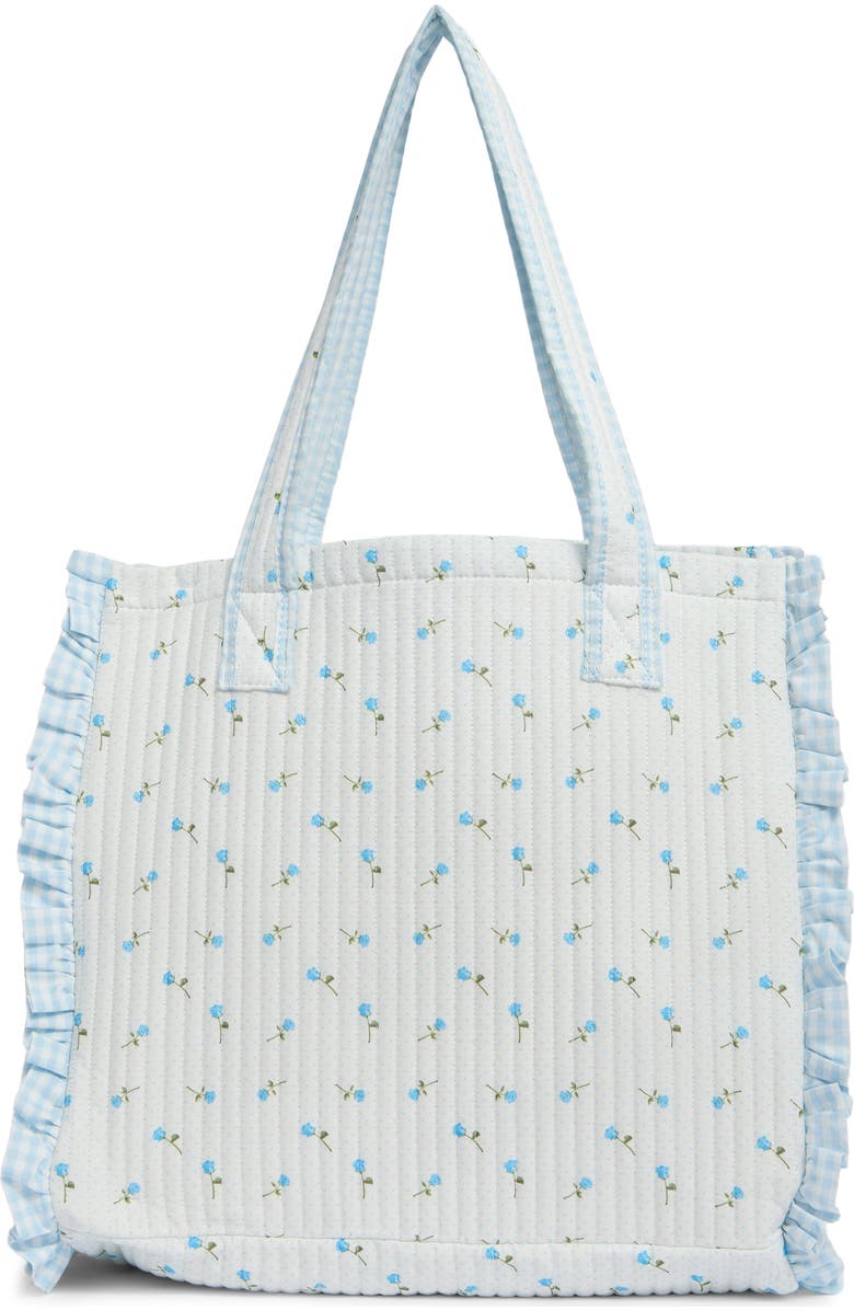 Madden Girl Floral Quilted Tote Bag with Pouch, Main, color, Blue Ditsy