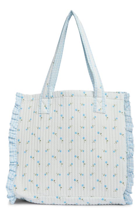 Floral Quilted Tote Bag with Pouch