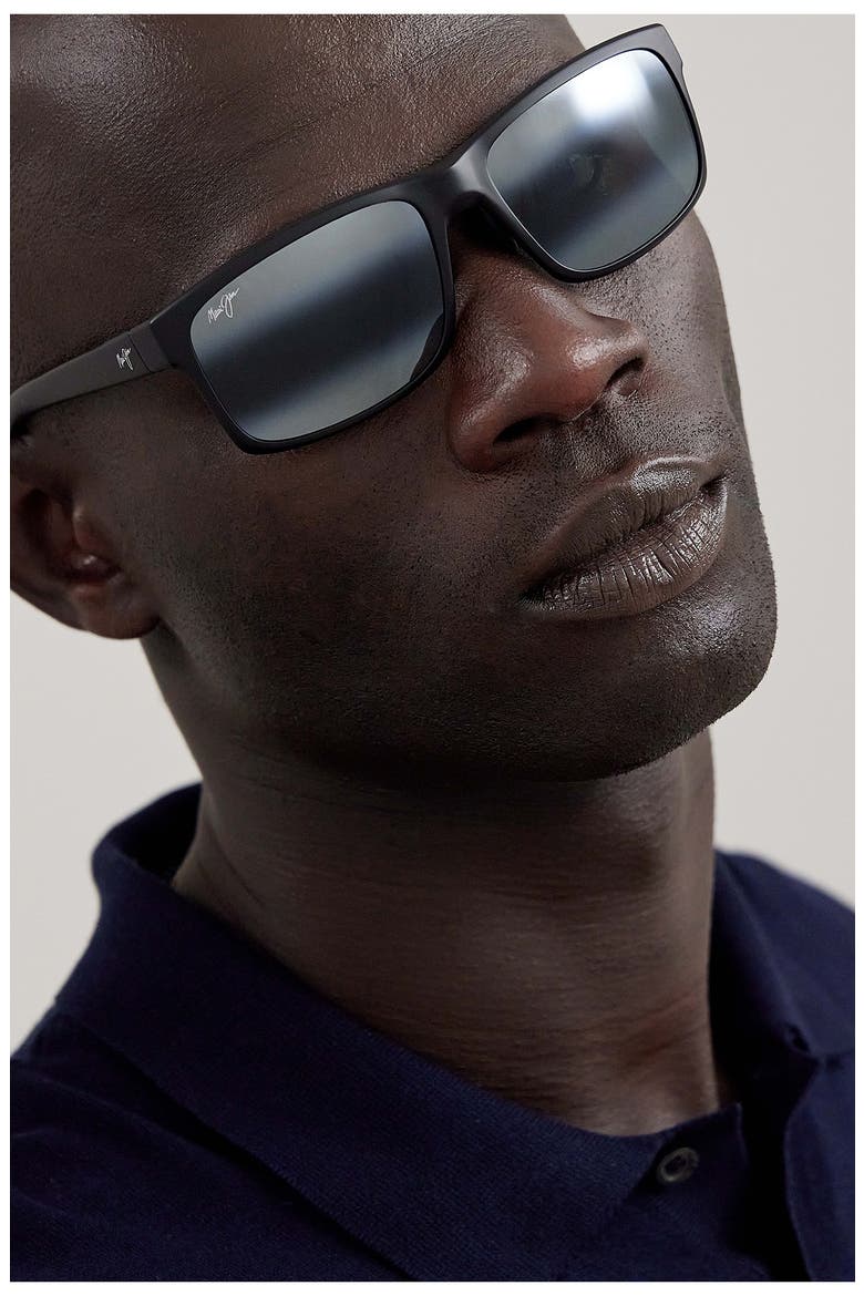 Pokowai Arch 58mm Polarized Rectangular Sunglasses, Alternate, color, BLACK