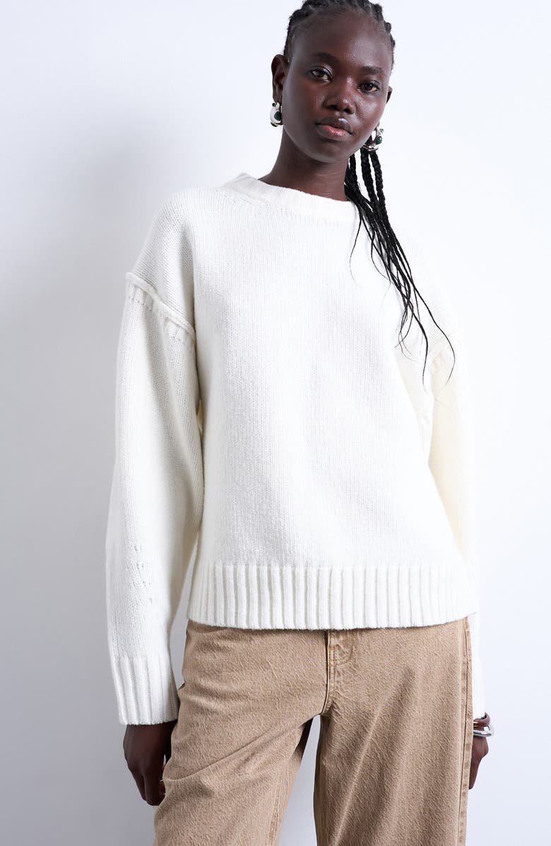 Topshop Exposed Seam Sweater, Main, color, White