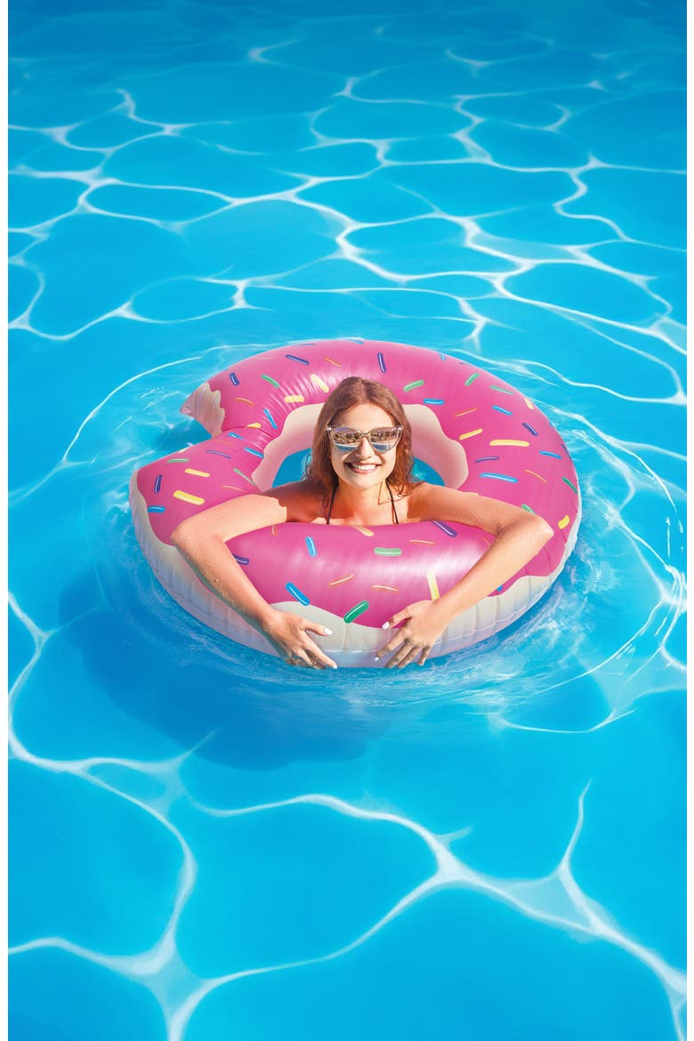 Spinkled Donut Bite Pool Float, Alternate, color, NEON PINK