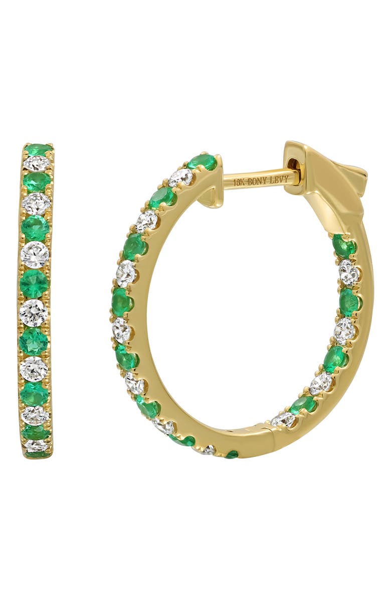 Bony Levy El Mar Diamond Hoop Earrings, Main, color, 18K Yellow Gold/ Emerald