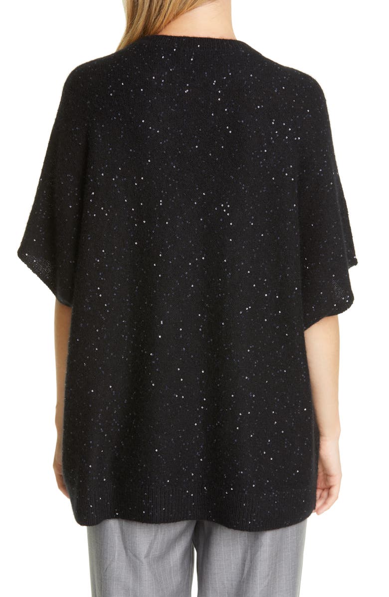Fabiana Filippi Sequin Wool, Silk & Cashmere Blend Poncho, Alternate, color, Black