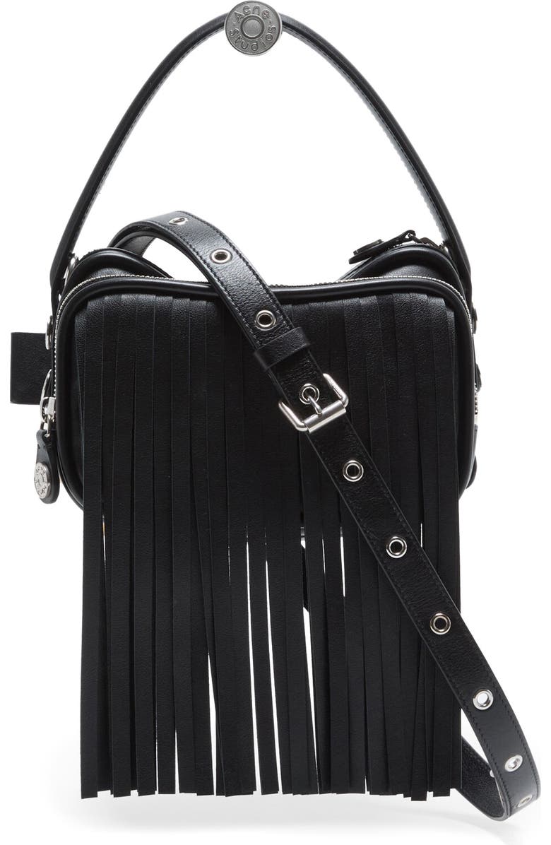 Acne Studios Camero Kit Fringe Leather Handbag, Main, color, Black