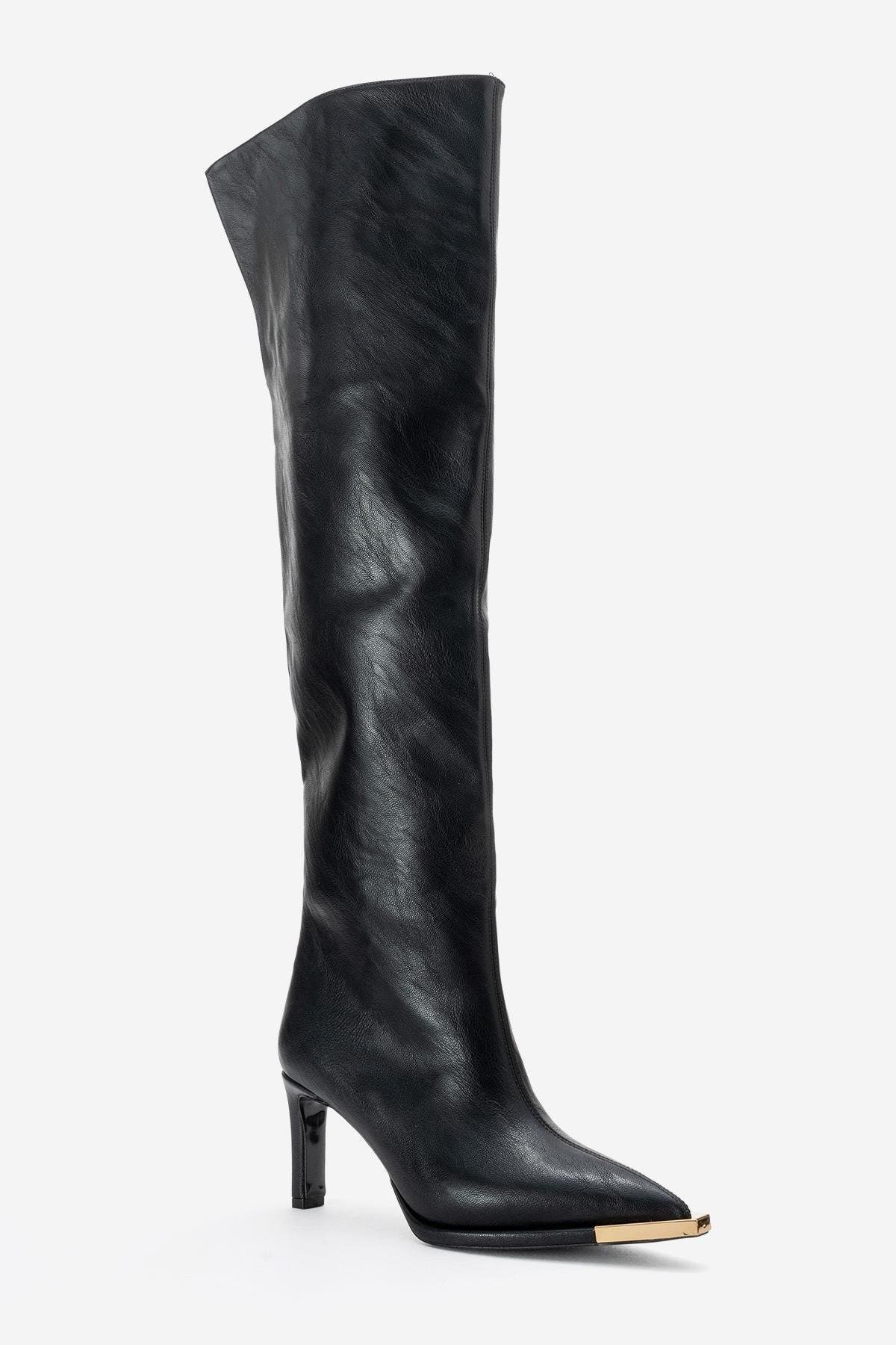Prologue Shoes Vody Over The Knee Zip Stiletto Boot, Main, color, Black Faux Leather
