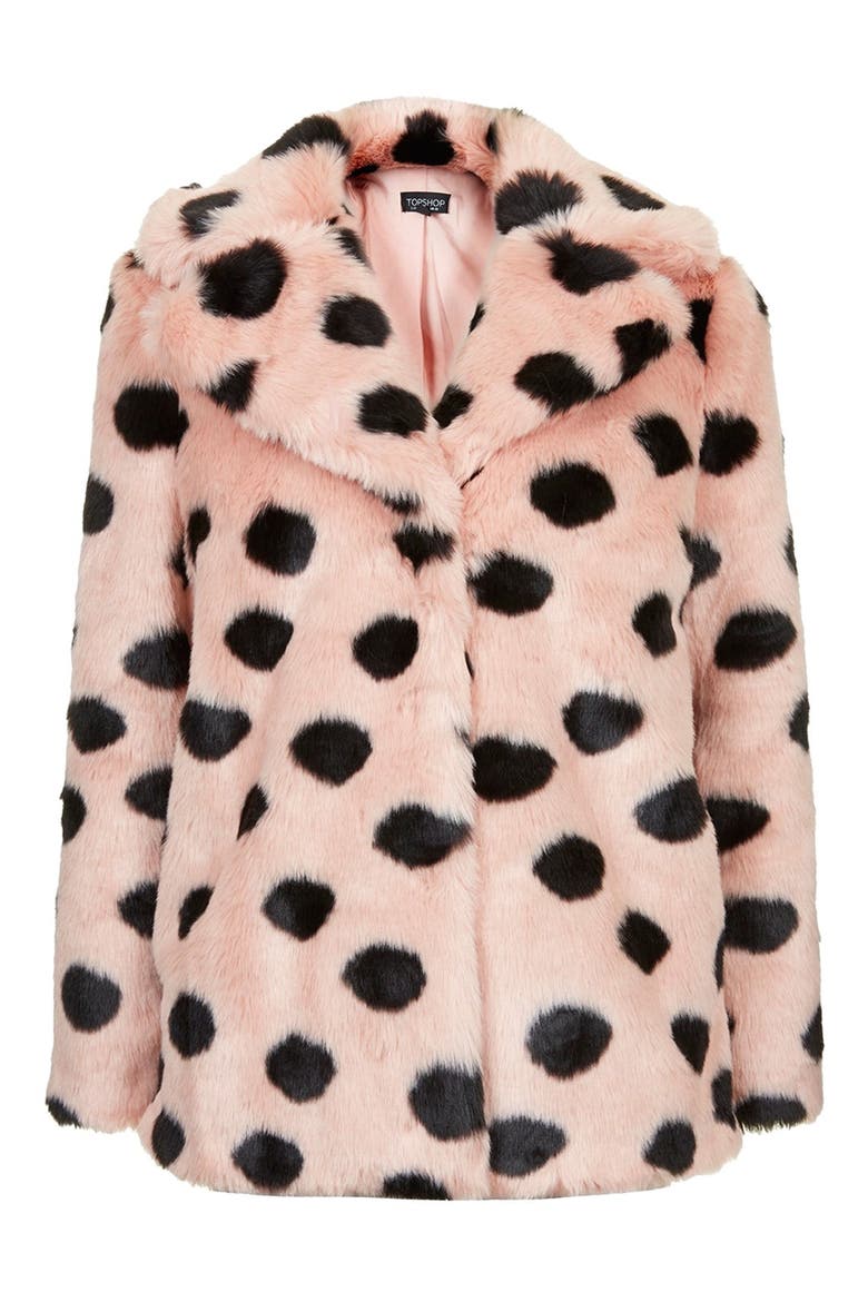 Polka Dot Faux Fur Coat, Alternate, color, PINK MULTI