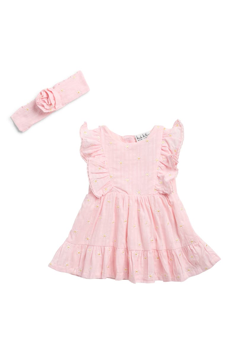 Nicole Miller Daisy Embroidered Dress & Headband Set, Main, color, Icy Pink