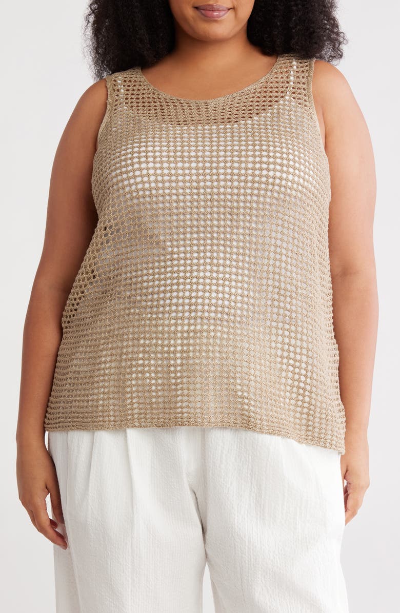 Eileen Fisher Open Stitch Organic Cotton Sleeveless Sweater, Main, color, Natural