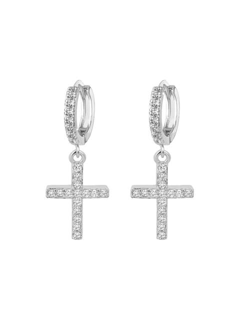 Cross Dangle Earrings with White Diamond Cubic Zirconia