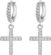 DLORIA Cross Dangle Earrings with White Diamond Cubic Zirconia