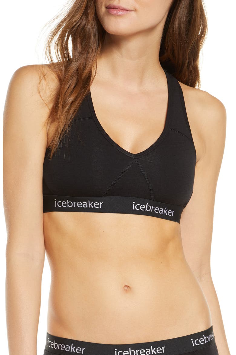 Sprite Wool Blend Racerback Sports Bra, Main, color, BLACK
