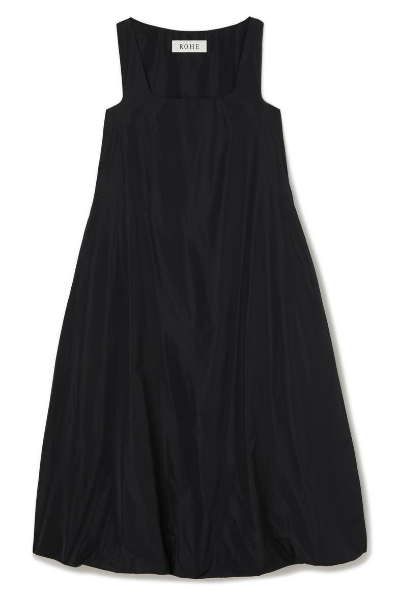 Balloon Hem Technical Taffeta Midi Dress, Alternate, color, BLACK