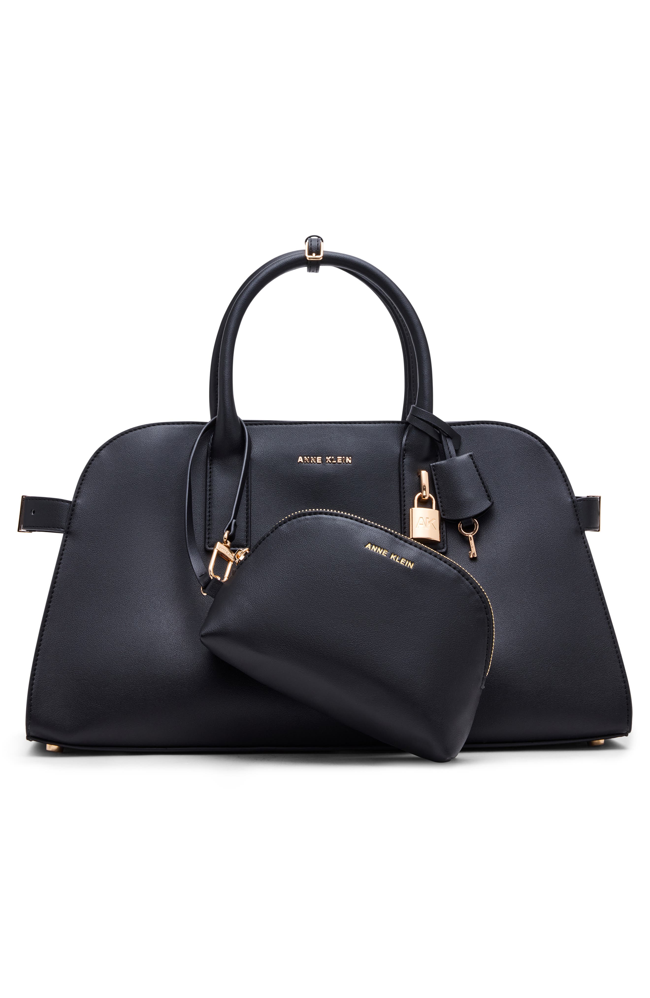 Anne Klein Large Curved Satchel, Alternate, color, Black