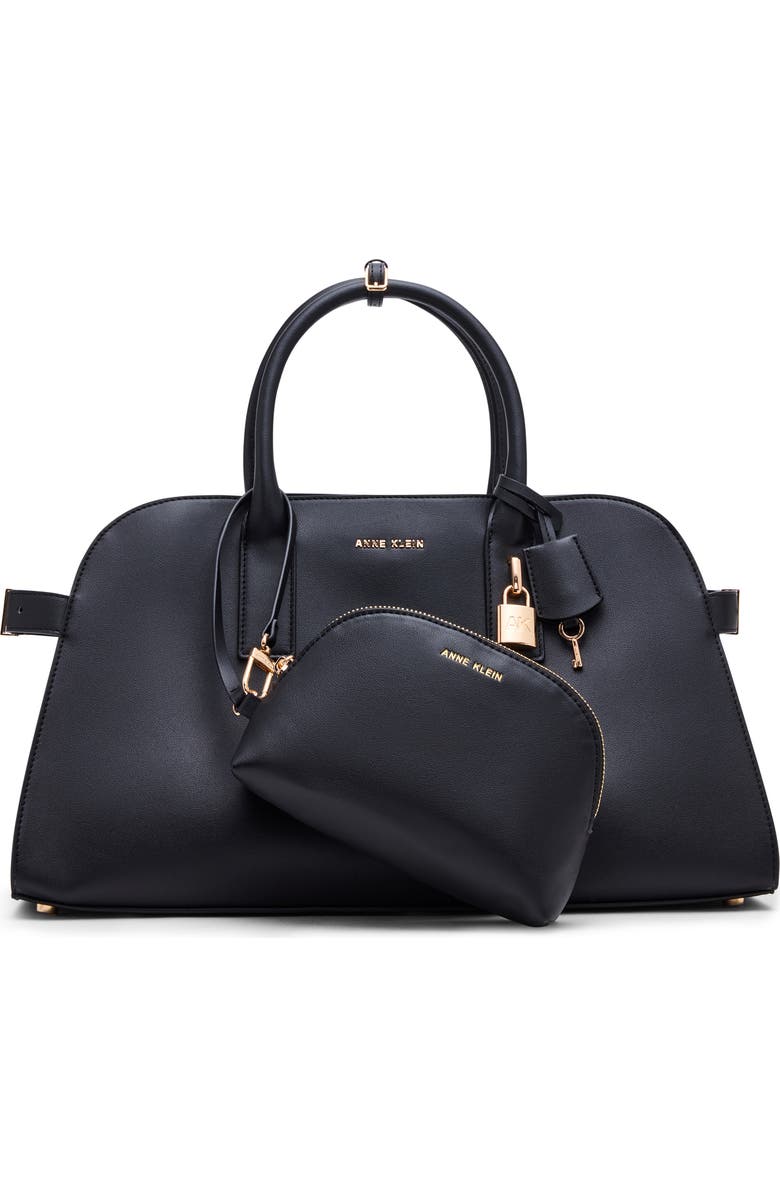 Anne Klein Large Curved Satchel, Alternate, color, Black