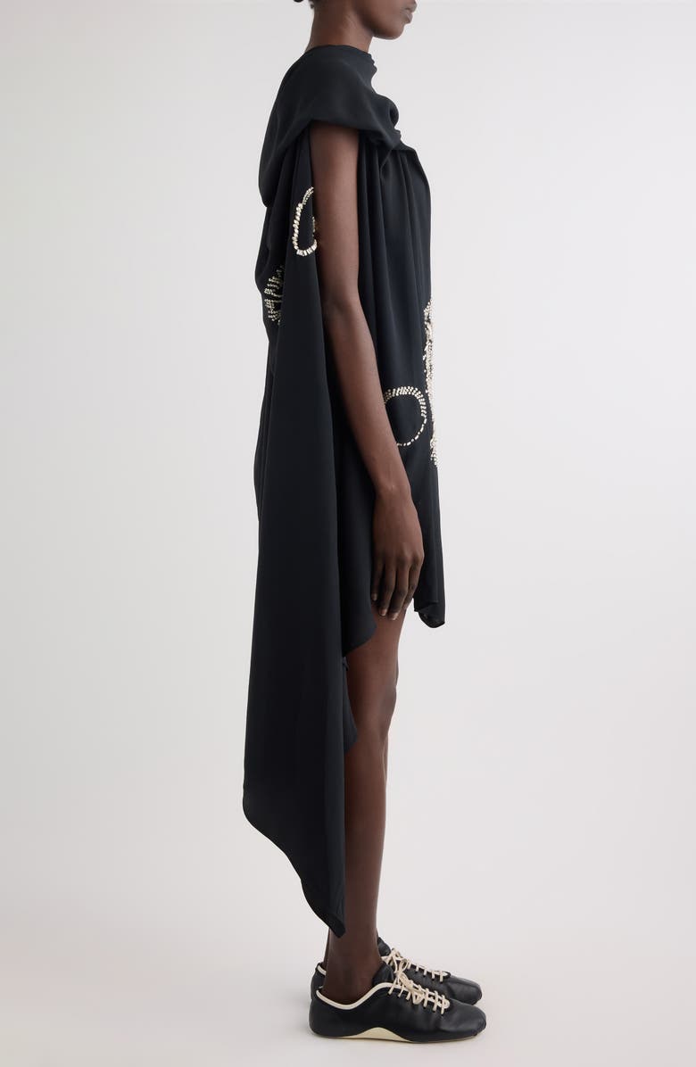 Dries Van Noten Crystal Embellished Draped Cape Dress, Alternate, color, Black
