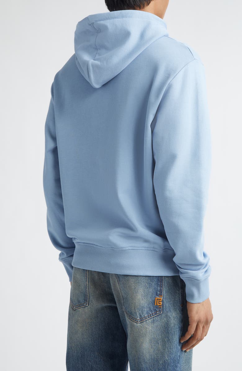 Balmain Organic Cotton Logo Graphic Hoodie, Alternate, color, Slj Pale Blue/ White
