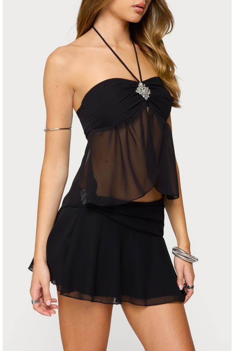 Jettie Embellished Chiffon Halter Top, Alternate, color, BLACK