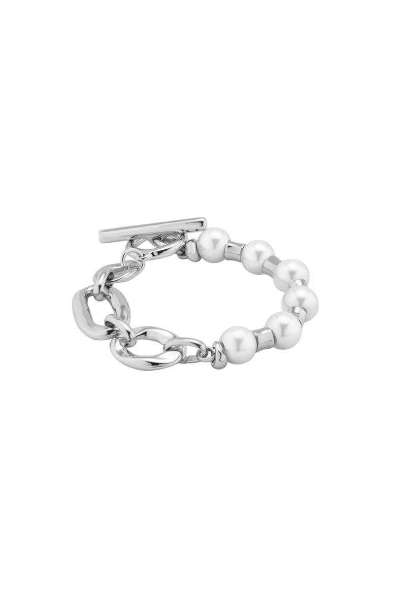 Link & Pearl Combo Bracelet, Alternate, color, Silver