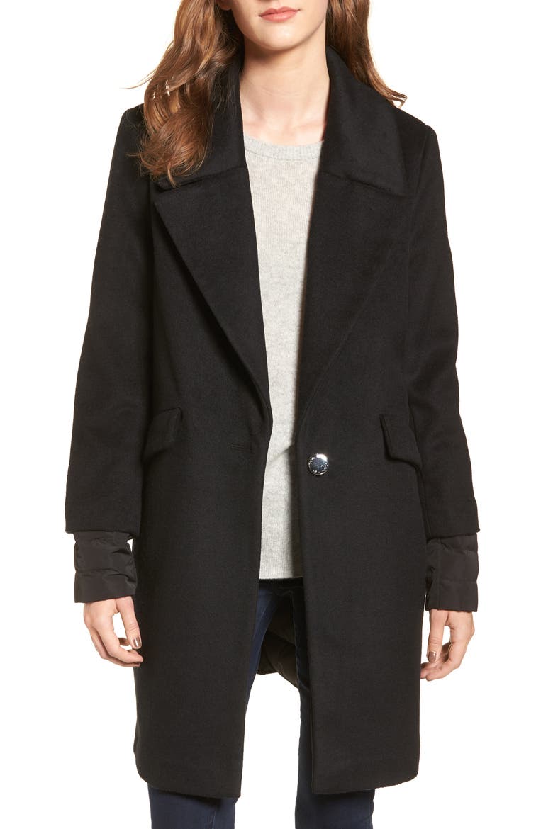 Wool & Down Reefer Coat, Main, color, BLACK