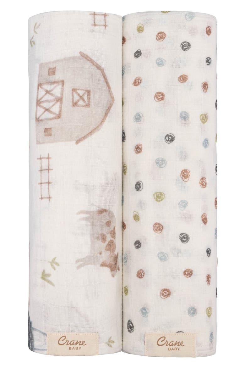 Tractor Assorted 2-Pack Cotton Muslin Swaddles, Main, color, BEIGE