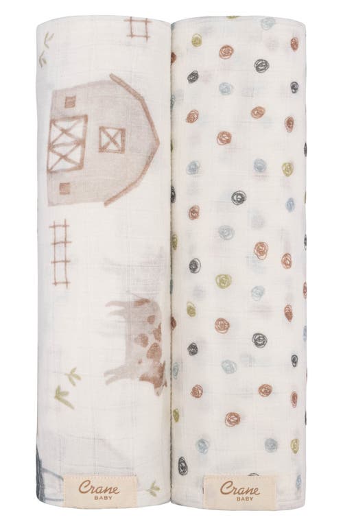 Crane Baby Tractor Assorted 2-pack Cotton Muslin Swaddles In White