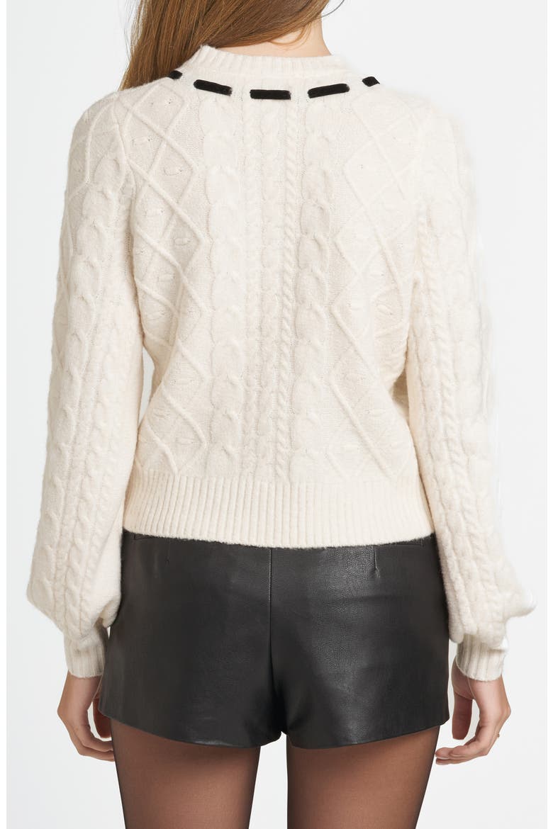 x CHÉRIE MADELEINE Joli Ribbon Trim Cable Cardigan, Alternate, color, CREAM