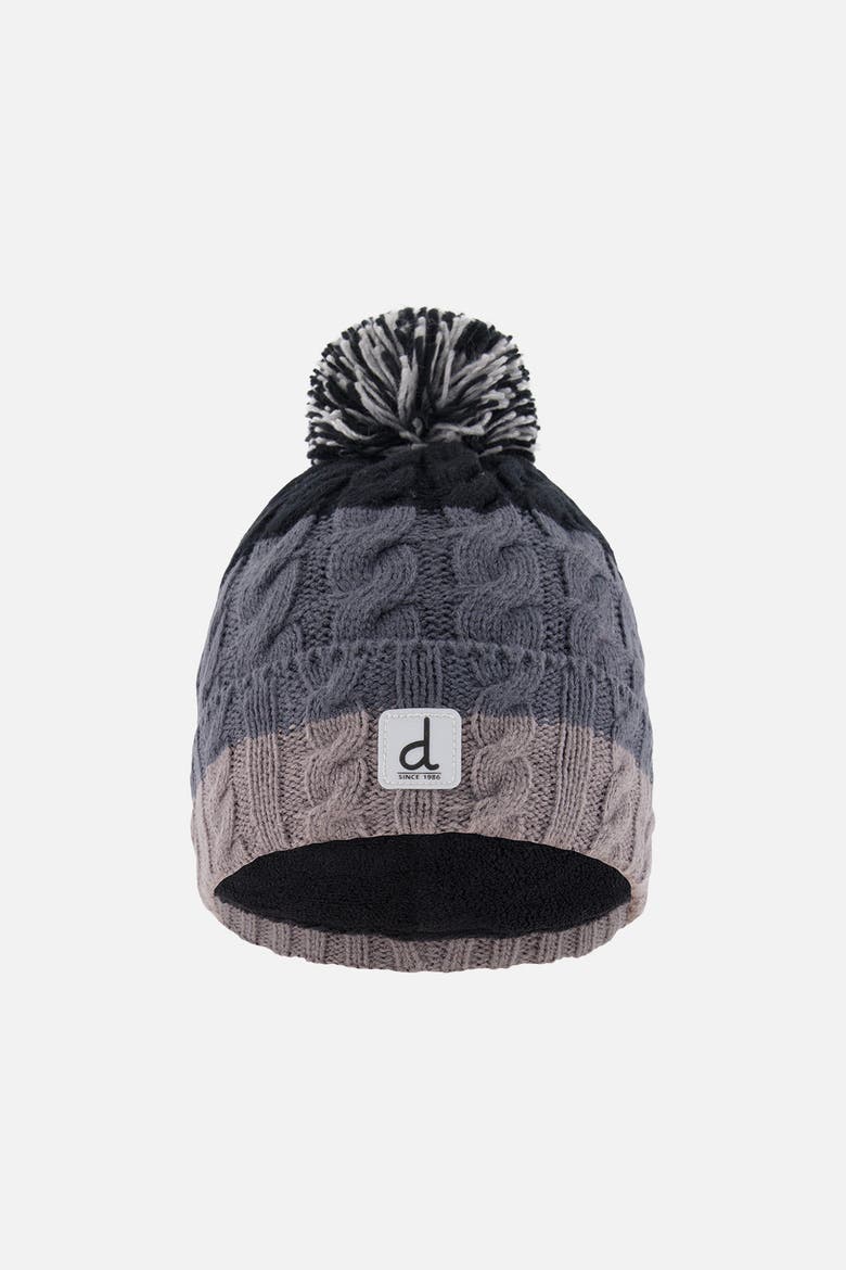Colorblock Cable-Knit Fleece-Lined Winter Hat with Pompom, Main, color, Black and Grey