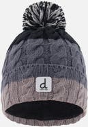 Deux par Deux Colorblock Cable-Knit Fleece-Lined Winter Hat with Pompom