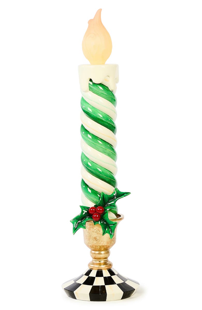 MACKENZIE CHILDS Check It Out Medium Illuminated Candle Decoration, Main, color, Green
