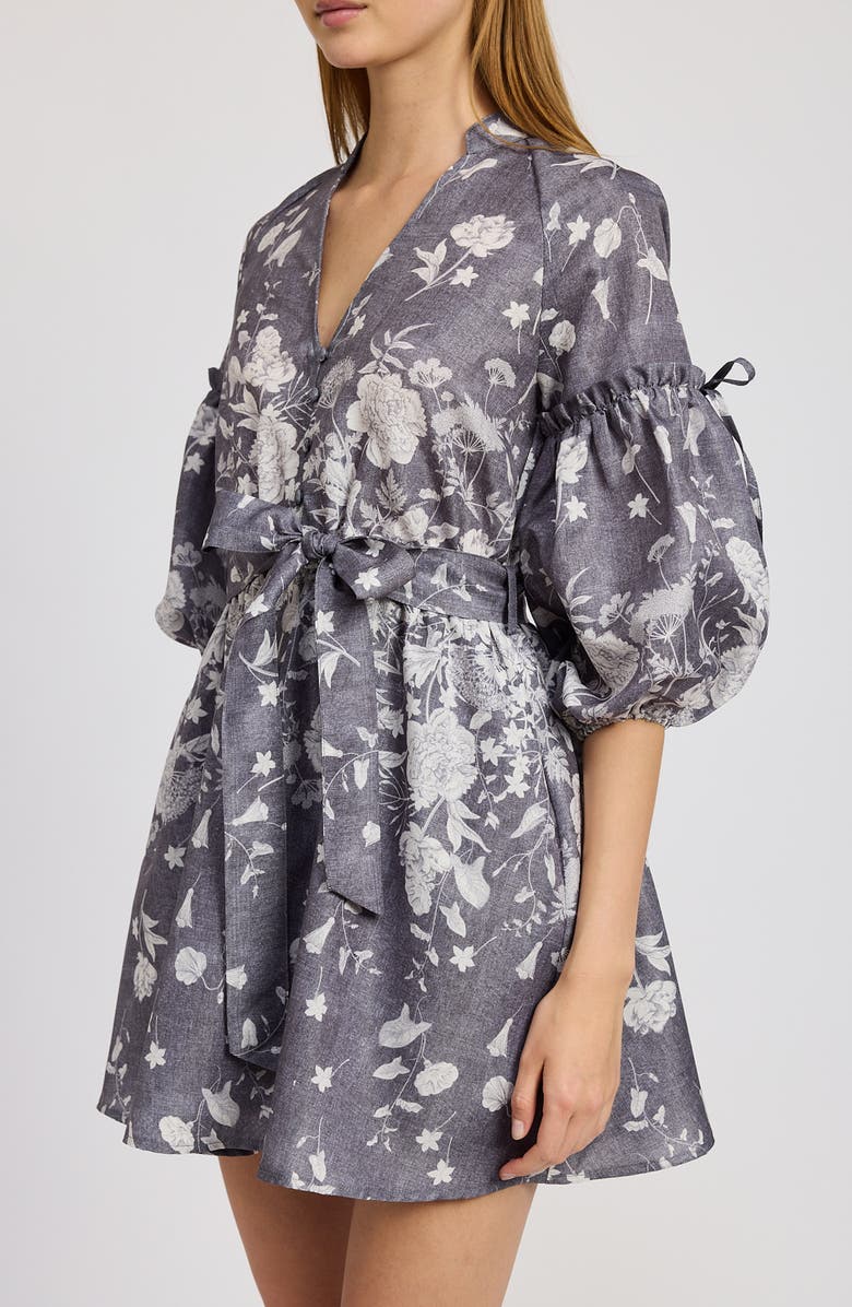 En Saison Sydney Floral Print Puff Sleeve Minidress, Alternate, color, Washed Blue Ivory