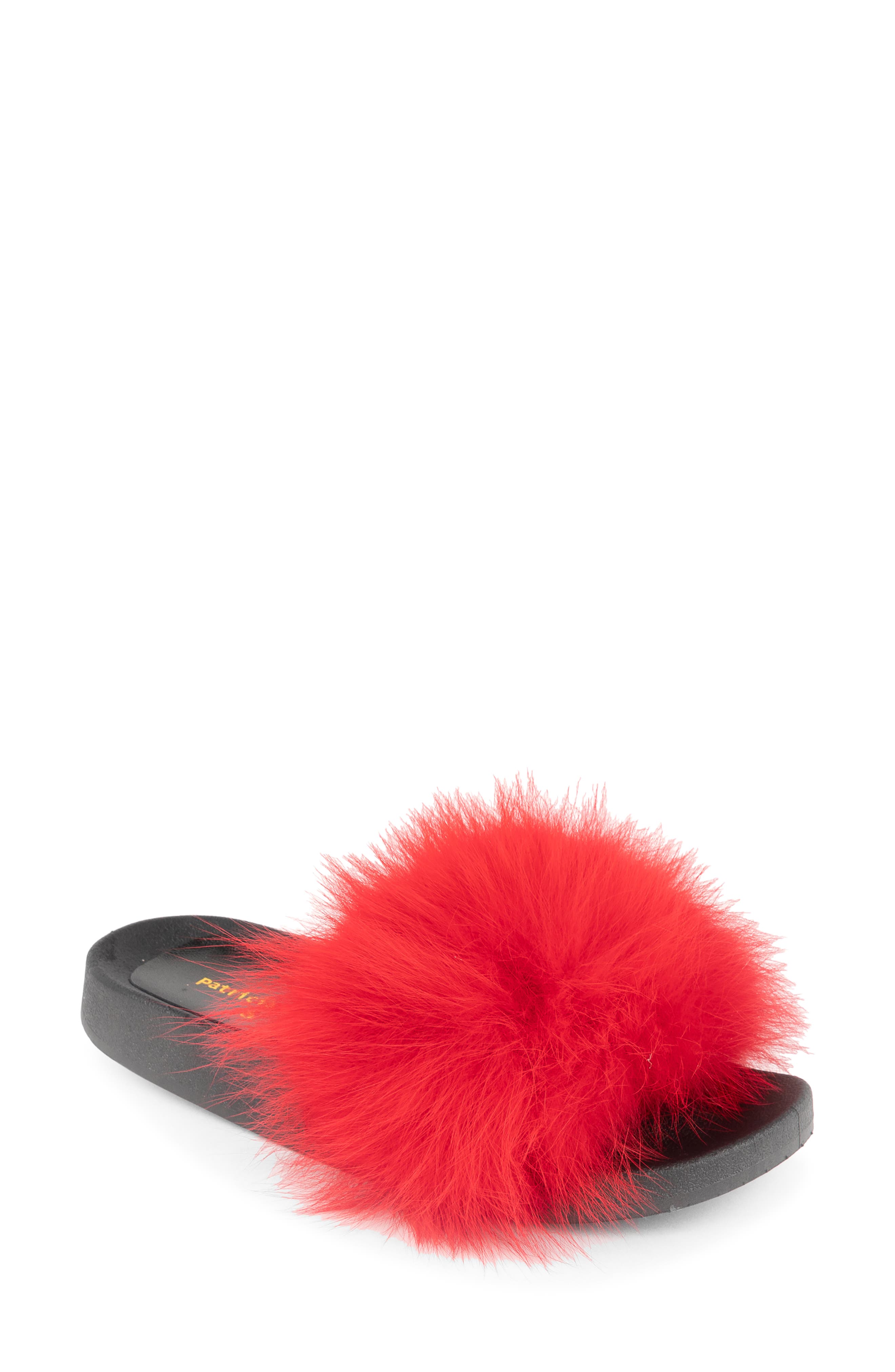 Foxy Genuine Fox Fur Slipper, Main, color, RED FUR