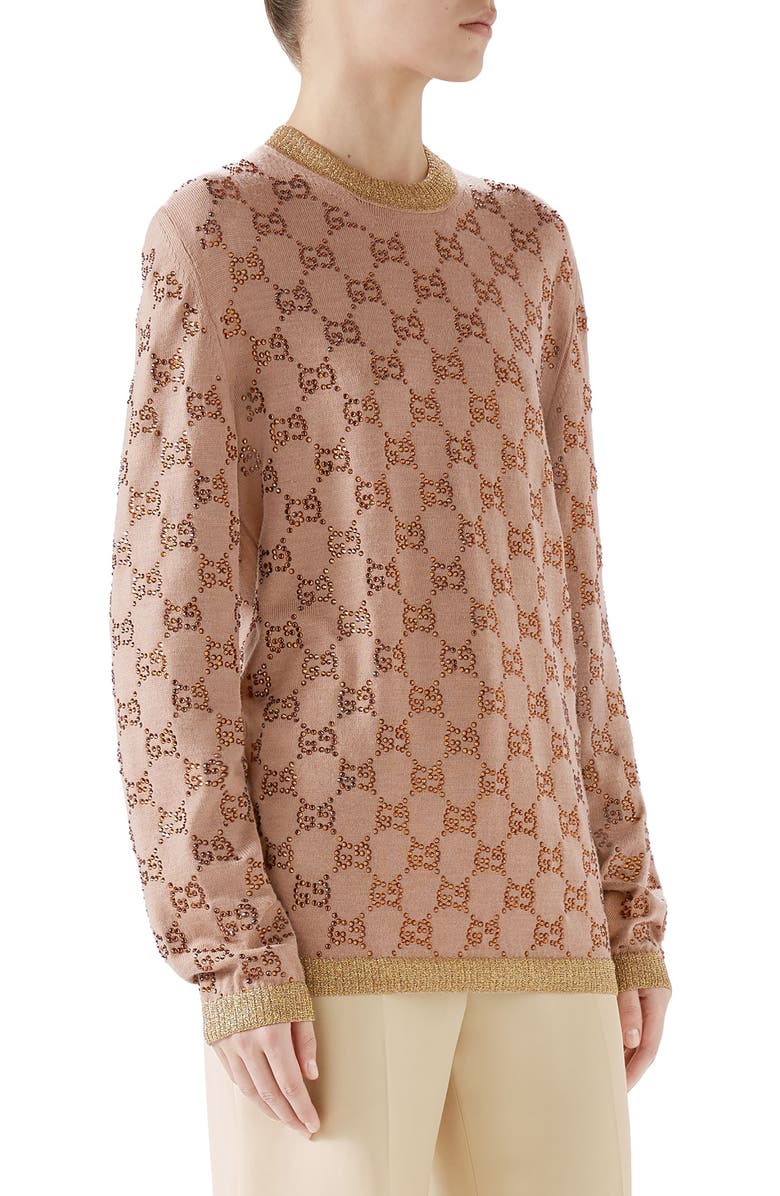 Gucci Crystal GG Logo Sweater, Alternate, color, 