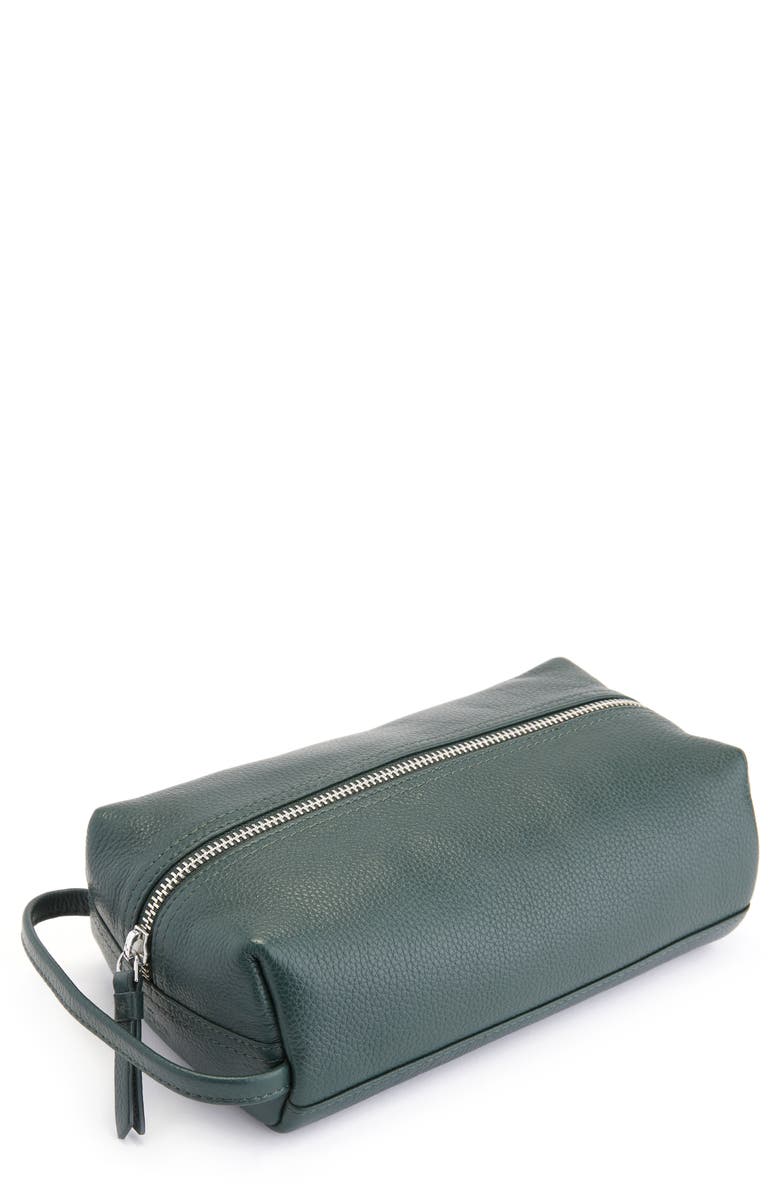 ROYCE New York Compact Leather Toiletry Bag, Main, color, Dark Green