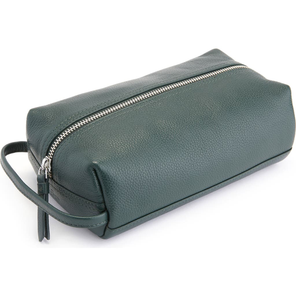 Royce New York Compact Leather Toiletry Bag In Dark Green