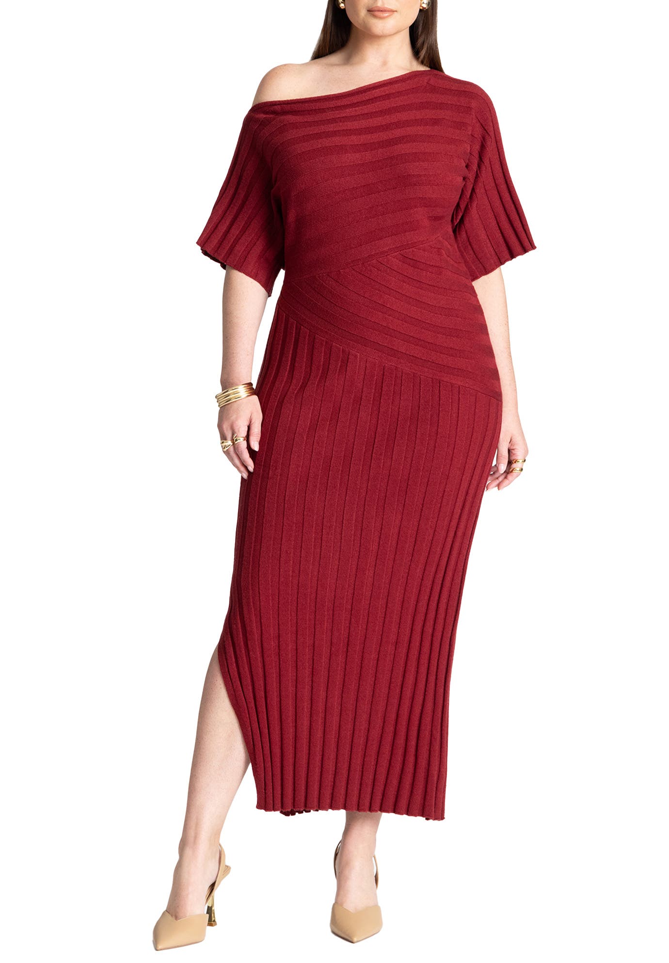 Mixed Directional Rib Midi Dress