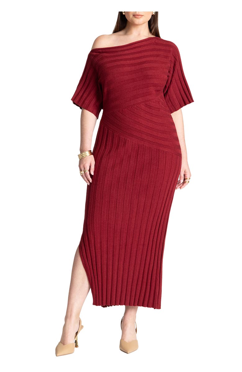 ELOQUII Mixed Directional Rib Midi Dress, Main, color, Syrah
