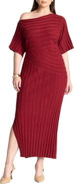 ELOQUII Mixed Directional Rib Midi Dress